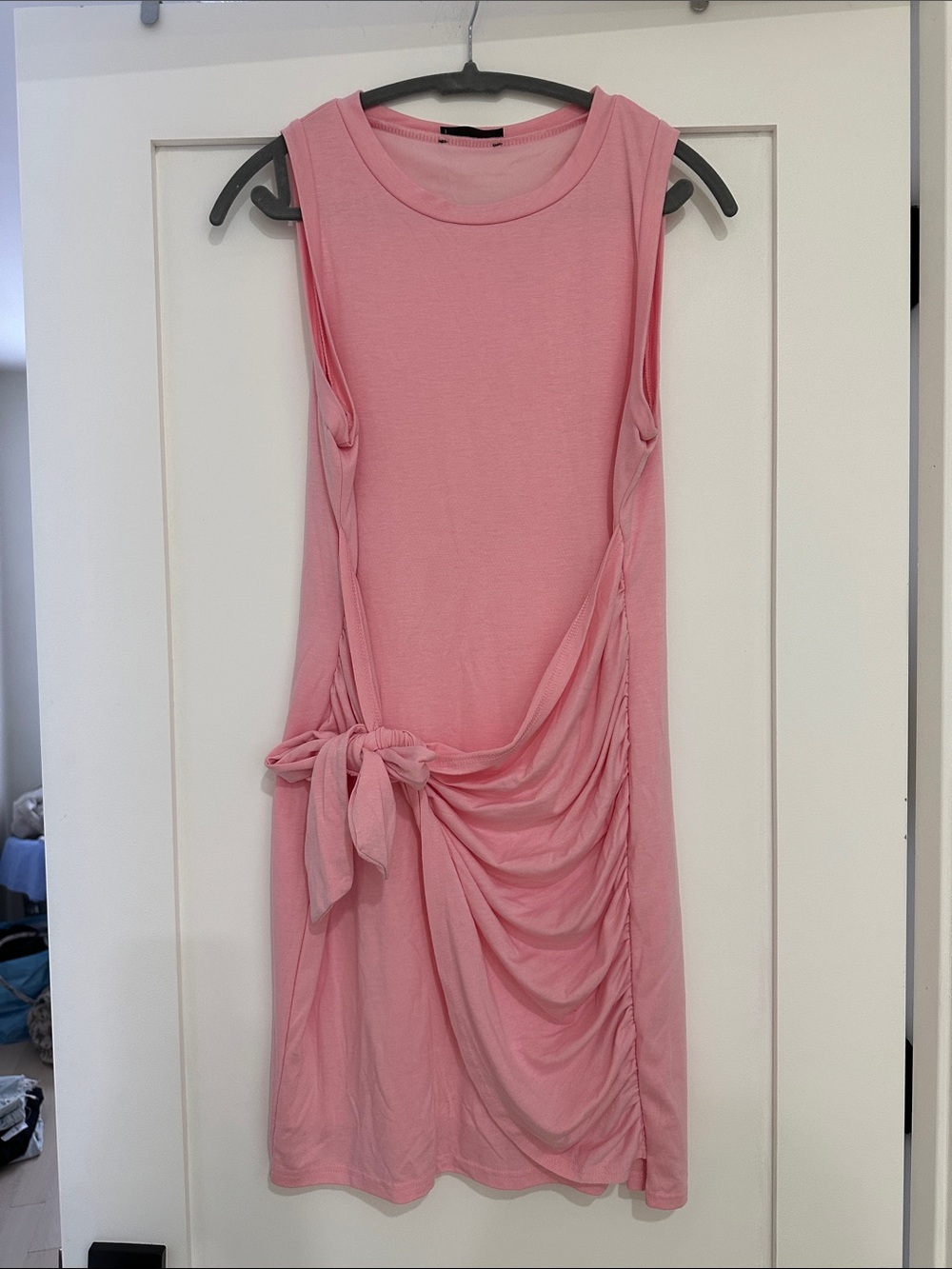 Amazon Pink Side-Tie Ruched Sleeveless Mini Dress